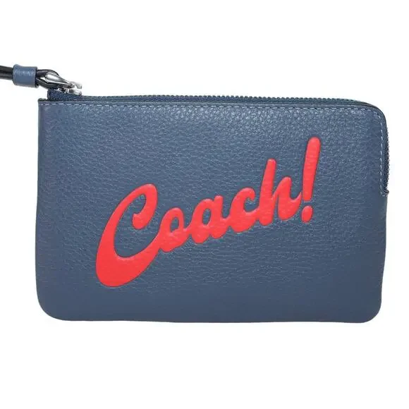 Coach Corner Zip Leather Wristlet Wallet – Navy Blue with Bold Red Script - NWT - Picture 7 of 7